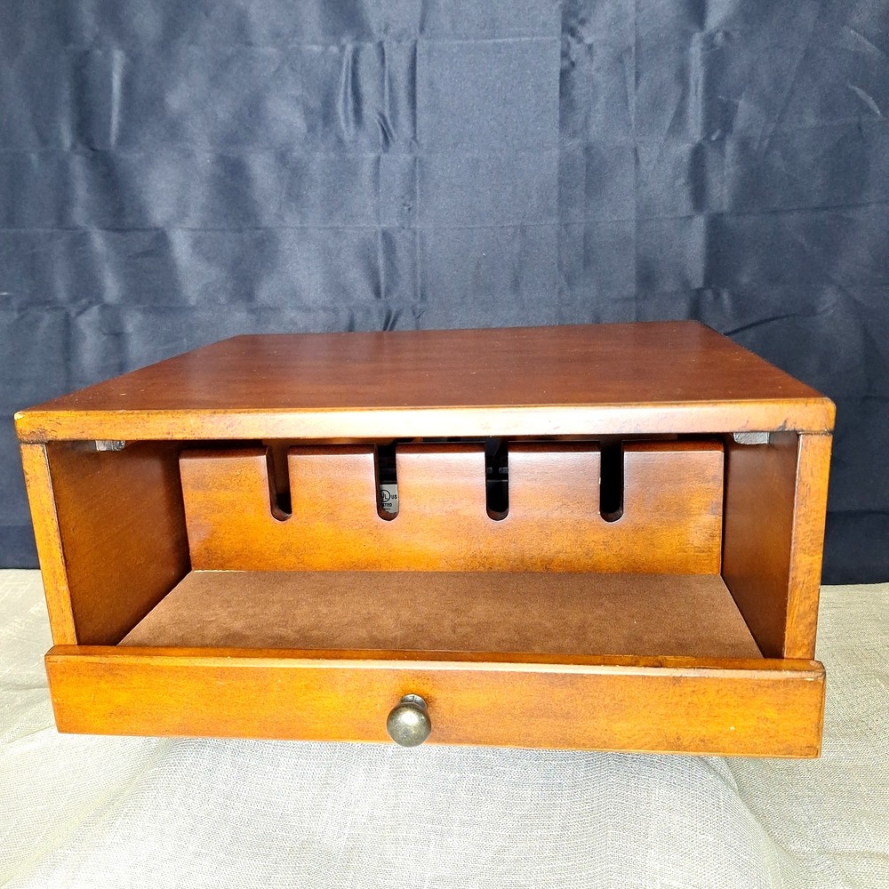 Ballard Designs Charging Station Organizer Drawer Tuscan Brown Wood Power Strip